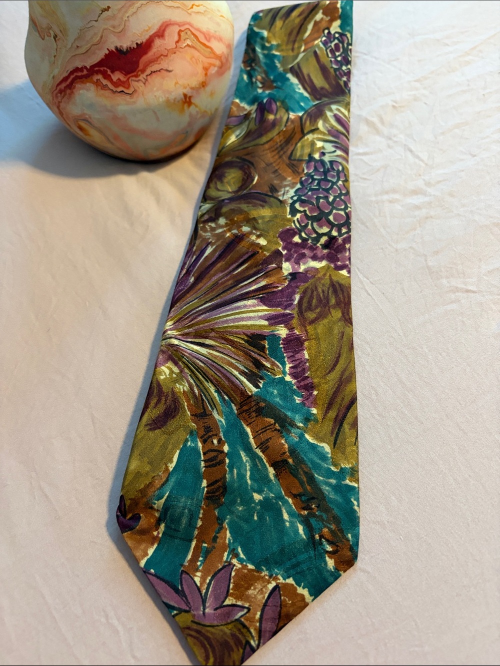 Bold Floral Silk Tie in Teal, Olive & Purple
Italian silk